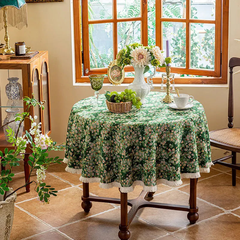 Nappe Jacquard Polyester Ronde à Motifs Floraux