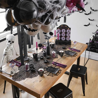 Chemin de Table Halloween en Dentelle Noire – Toile d'Araignée Décorative pour Fêtes - 45x183cm
