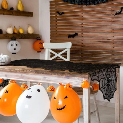 Chemin de Table Halloween en Dentelle Noire – Toile d'Araignée Décorative pour Fêtes - 45x183cm