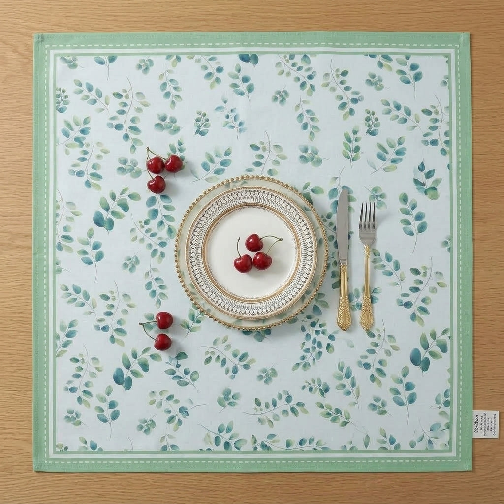 Nappe Carrée Vert Eau à Motif Champêtre – Imperméable et Réutilisable pour les Fêtes