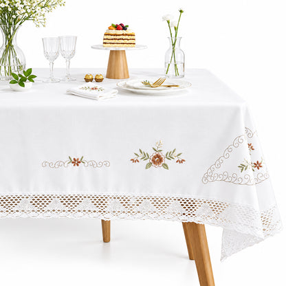 Nappe Blanche en Coton Brodée Dentelle – Style Européen Pastoral pour Table à Manger
