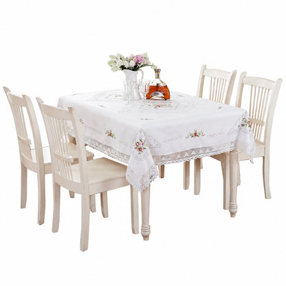 Nappe Blanche en Coton Brodée Dentelle – Style Européen Pastoral pour Table à Manger