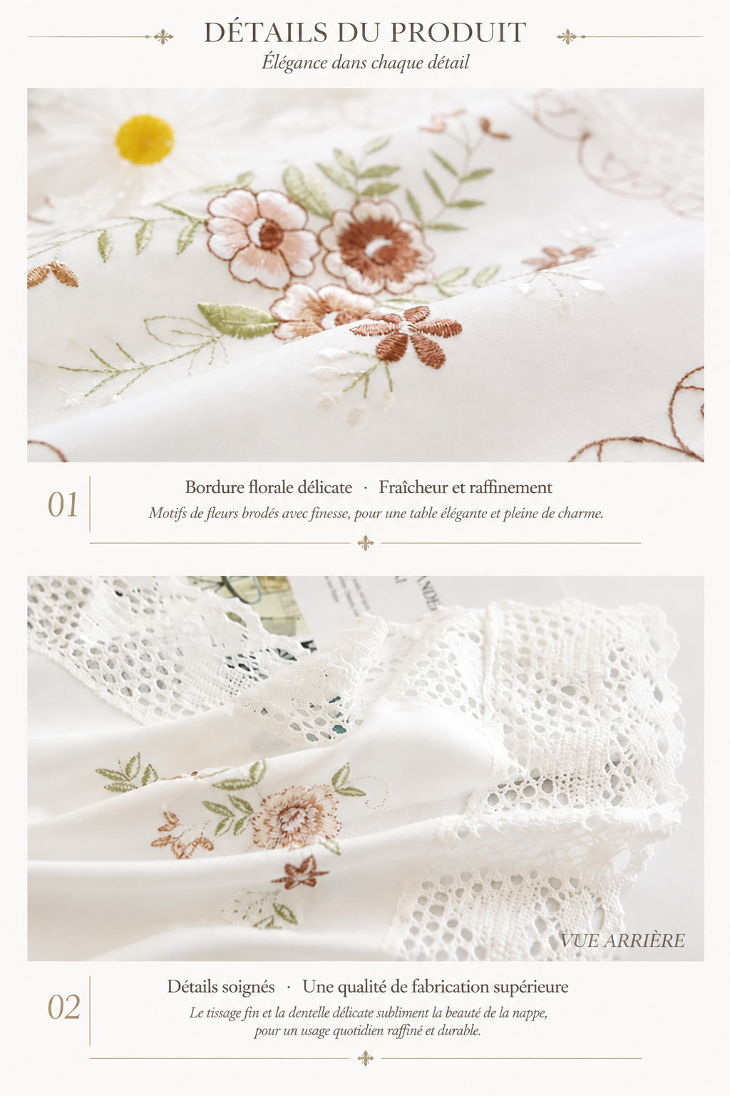 Nappe Blanche en Coton Brodée Dentelle – Style Européen Pastoral pour Table à Manger