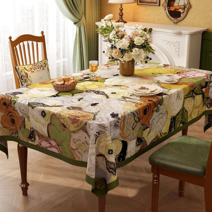Nappe Carrée à Bords Ondulés en Coton Enduit PVC – Style Champêtre à Motifs Floraux