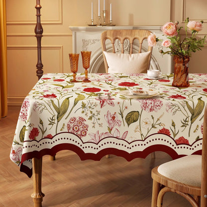 Nappe Carrée à Bords Ondulés en Coton Enduit PVC – Style Champêtre à Motifs Floraux