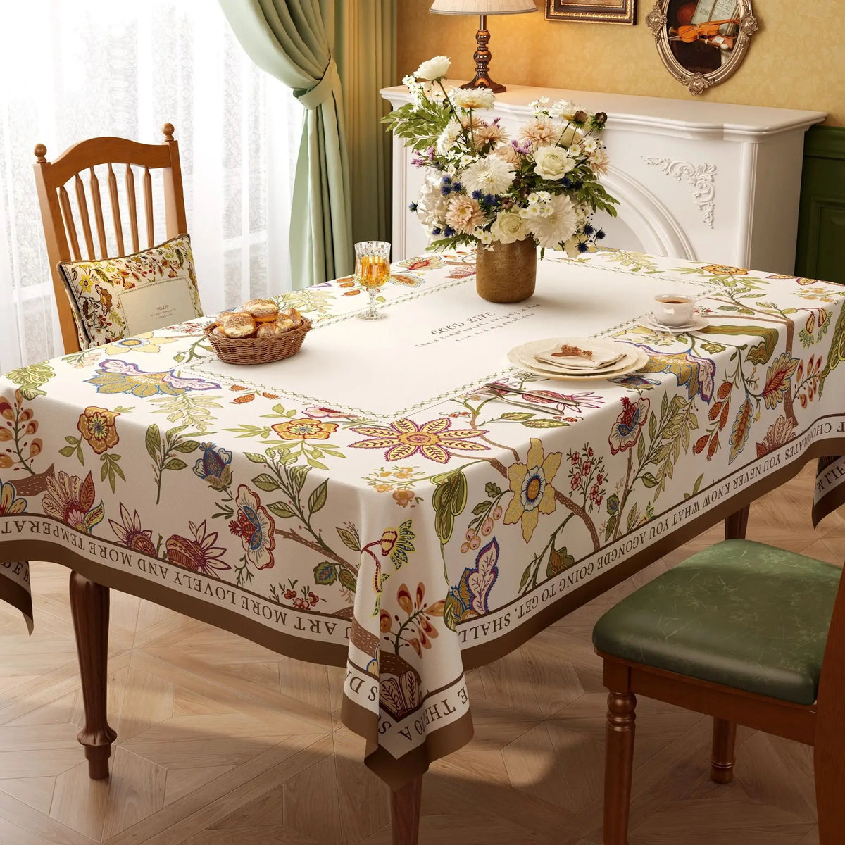 Nappe Carrée à Bords Ondulés en Coton Enduit PVC – Style Champêtre à Motifs Floraux