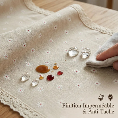 Nappe Fleurie Lin & Coton avec Dentelle – Imperméable et Élégante