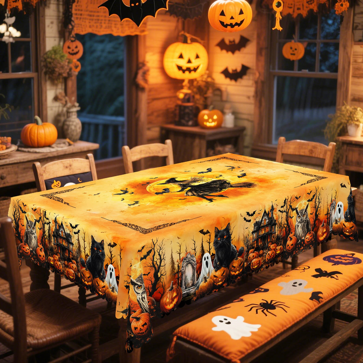 Nappe Halloween Château, Citrouilles & Fantôme – Idéale pour Fêtes et Réceptions