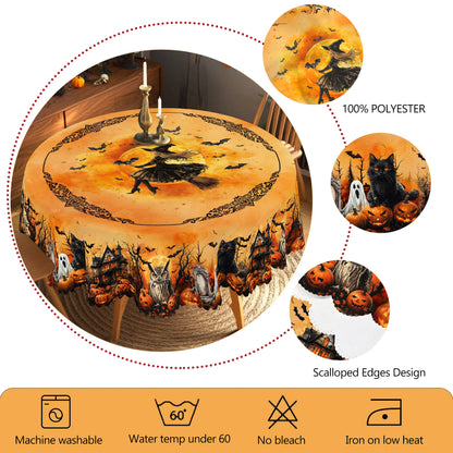 Nappe Halloween Château, Citrouilles & Fantôme – Idéale pour Fêtes et Réceptions