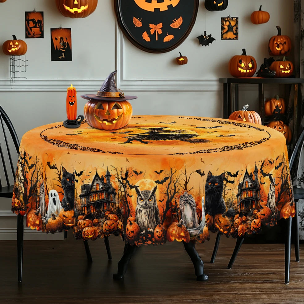 Nappe Halloween Château, Citrouilles & Fantôme – Idéale pour Fêtes et Réceptions