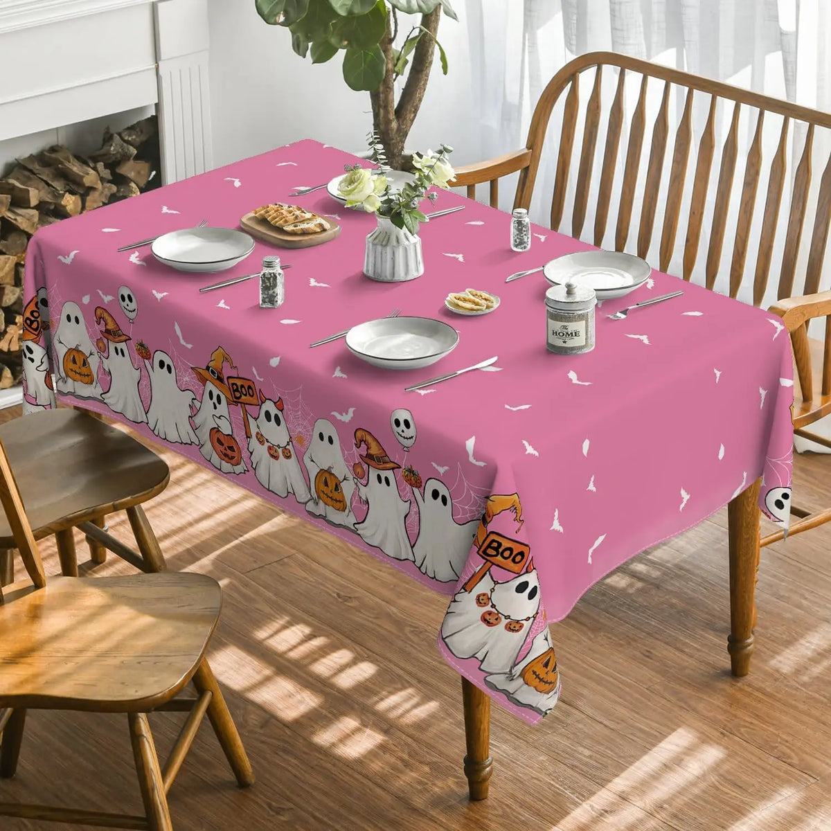 Nappe Halloween Chauve-Souris, Fantôme & Toile d'Araignée – Nappe Rectangulaire Réutilisable
