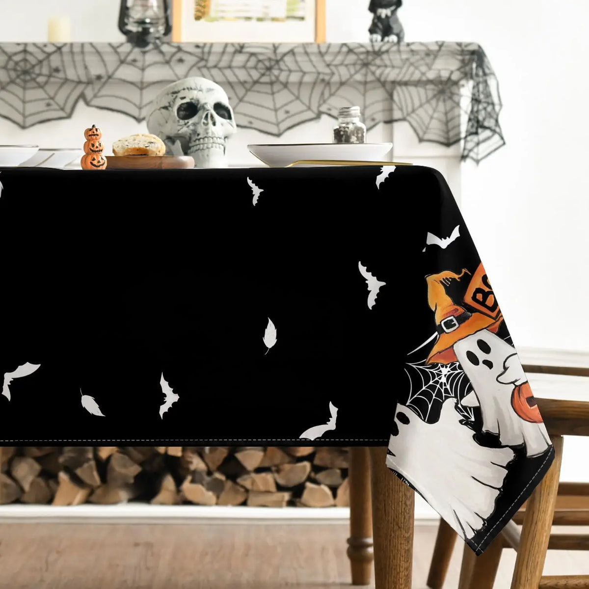 Nappe Halloween Chauve-Souris, Fantôme & Toile d'Araignée – Nappe Rectangulaire Réutilisable