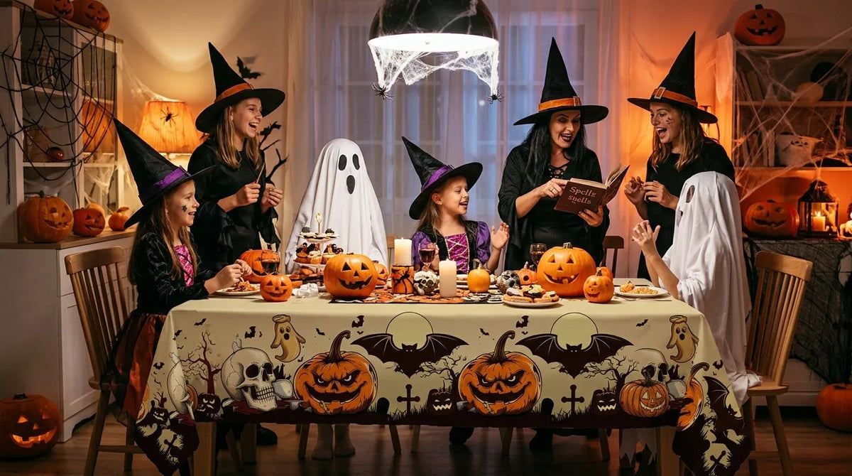 Nappe Halloween Citrouilles, Chauves-Souris & Crânes – Décoration Table Chat Noir