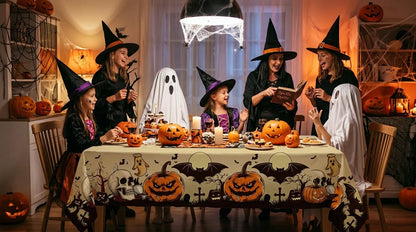 Nappe Halloween Citrouilles, Chauves-Souris & Crânes – Décoration Table Chat Noir