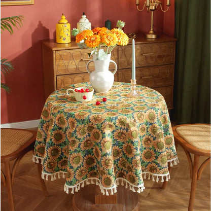 Nappe Jacquard Polyester Ronde à Motifs Floraux