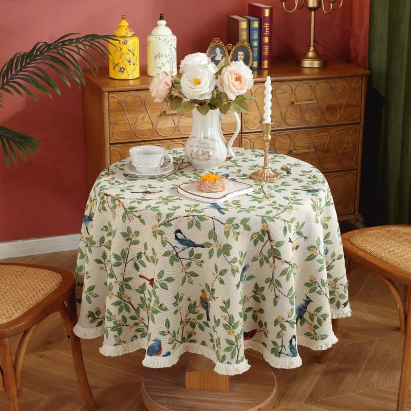 Nappe Jacquard Polyester Ronde à Motifs Floraux