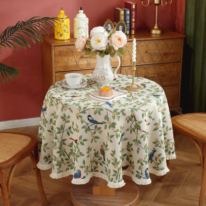 Nappe Jacquard Polyester Ronde à Motifs Floraux