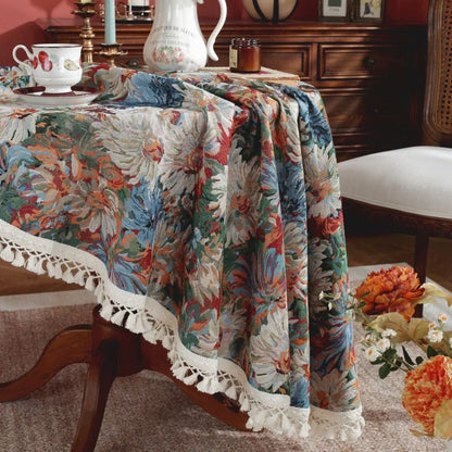Nappe Jacquard Polyester Ronde à Motifs Floraux