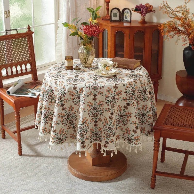 Nappe Jacquard Polyester Ronde à Motifs Floraux