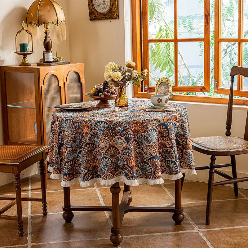 Nappe Jacquard Polyester Ronde à Motifs Floraux