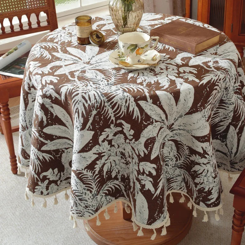 Nappe Jacquard Polyester Ronde à Motifs Floraux