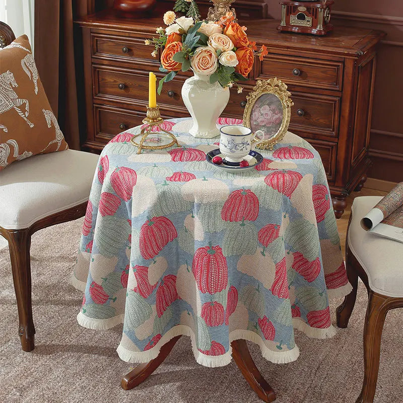 Nappe Jacquard Polyester Ronde à Motifs Floraux