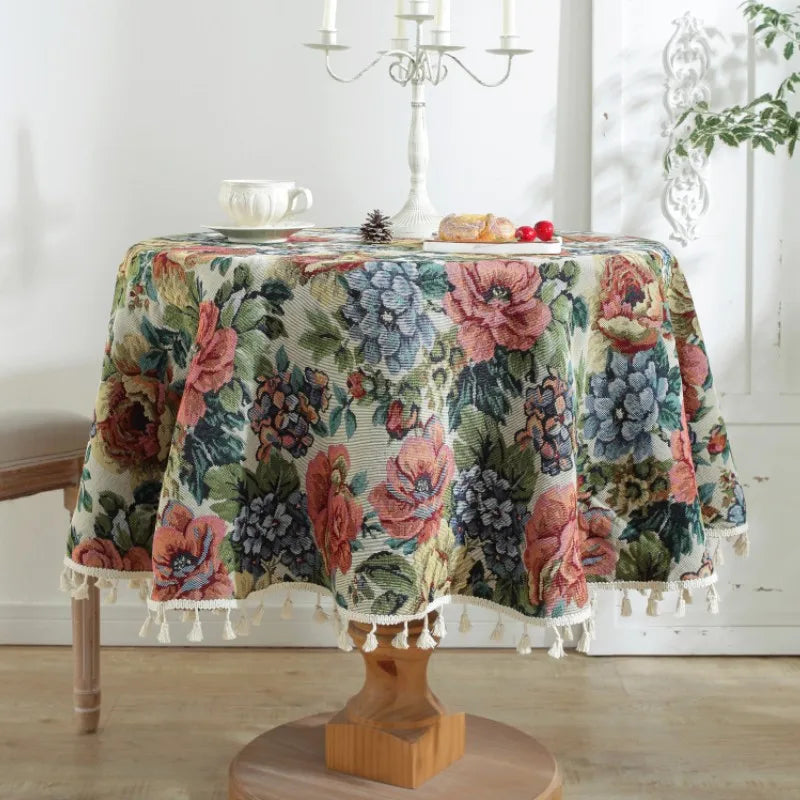 Nappe Jacquard Polyester Ronde à Motifs Floraux