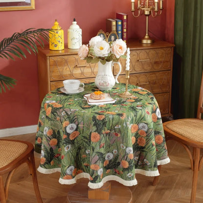 Nappe Jacquard Polyester Ronde à Motifs Floraux
