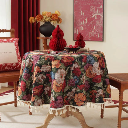 Nappe Jacquard Polyester Ronde à Motifs Floraux