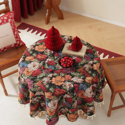 Nappe Jacquard Polyester Ronde à Motifs Floraux