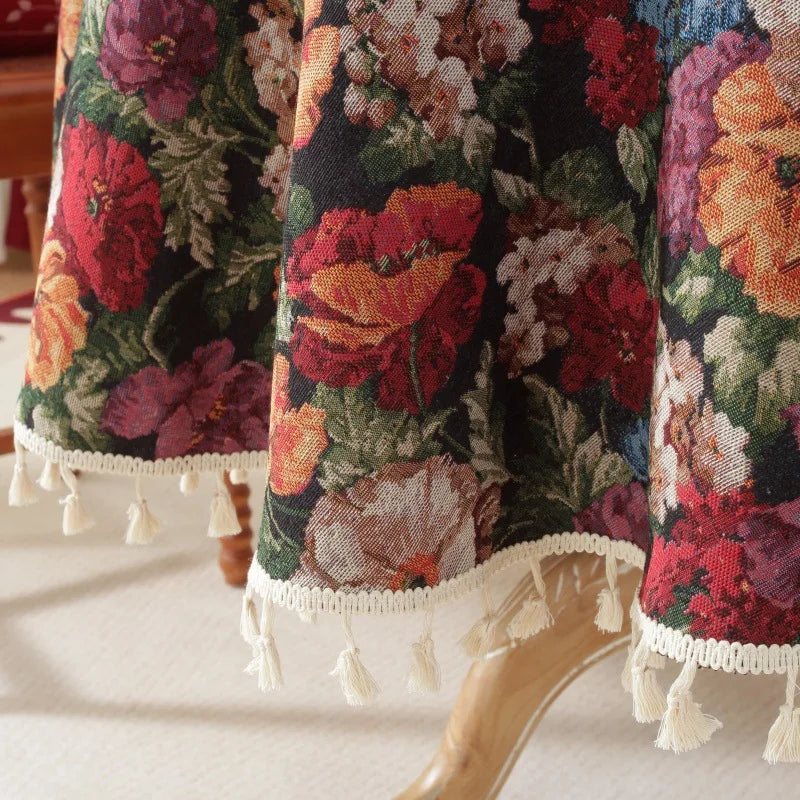 Nappe Jacquard Polyester Ronde à Motifs Floraux