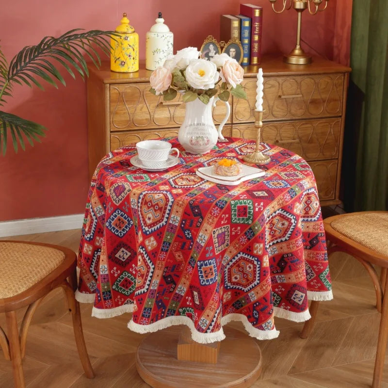Nappe Jacquard Polyester Ronde à Motifs Floraux