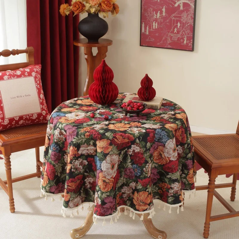 Nappe Jacquard Polyester Ronde à Motifs Floraux