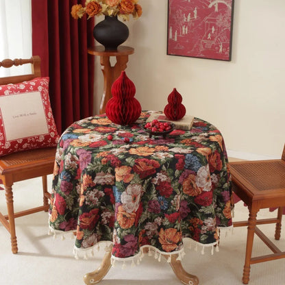 Nappe Jacquard Polyester Ronde à Motifs Floraux