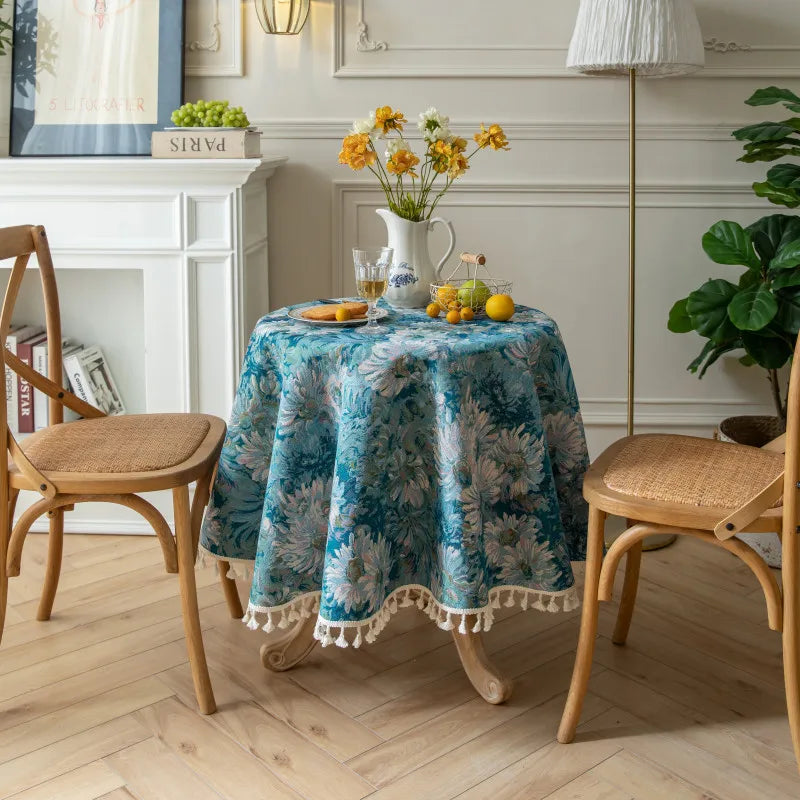 Nappe Jacquard Polyester Ronde à Motifs Floraux