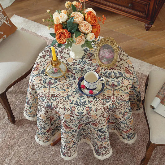 Nappe Jacquard Polyester Ronde à Motifs Floraux