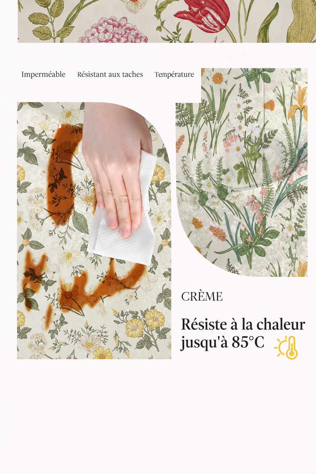 Nappe Rectangulaire à Bords Ondulés en Coton Enduit PVC – Style Champêtre à Motifs Floraux