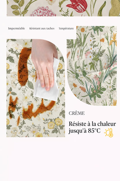 Nappe Rectangulaire à Bords Ondulés en Coton Enduit PVC – Style Champêtre à Motifs Floraux
