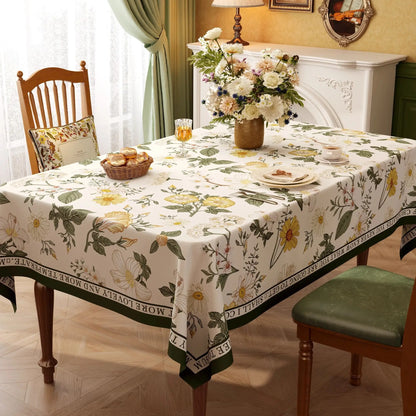 Nappe Rectangulaire à Bords Ondulés en Coton Enduit PVC – Style Champêtre à Motifs Floraux