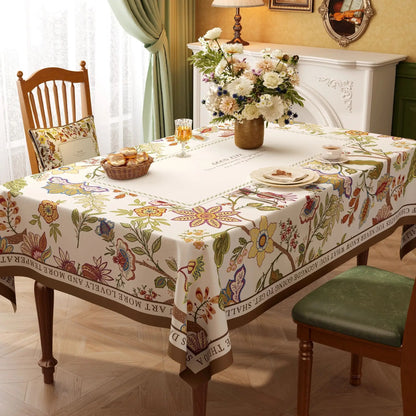 Nappe Rectangulaire à Bords Ondulés en Coton Enduit PVC – Style Champêtre à Motifs Floraux