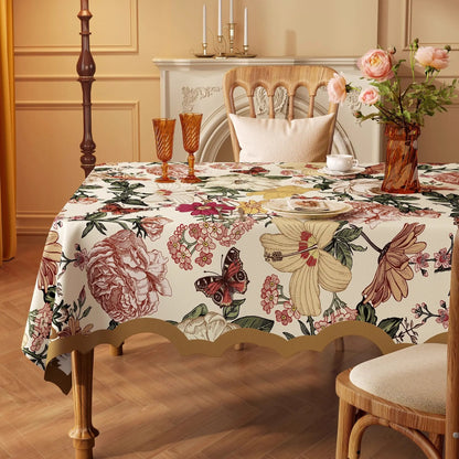 Nappe Rectangulaire à Bords Ondulés en Coton Enduit PVC – Style Champêtre à Motifs Floraux