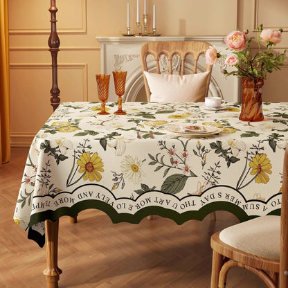 Nappe Rectangulaire à Bords Ondulés en Coton Enduit PVC – Style Champêtre à Motifs Floraux