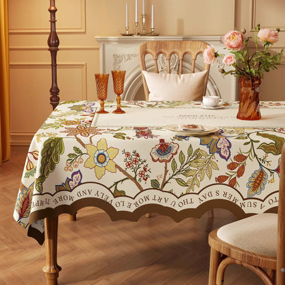 Nappe Rectangulaire à Bords Ondulés en Coton Enduit PVC – Style Champêtre à Motifs Floraux