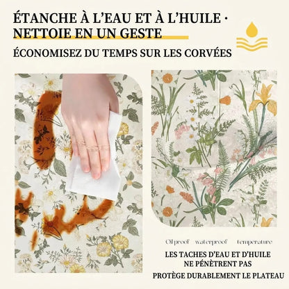 Nappe Rectangulaire à Bords Ondulés en Coton Enduit PVC – Style Champêtre à Motifs Floraux