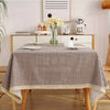 Nappe Rectangulaire à Carreaux Marron et Pompons Crème – Style Champêtre