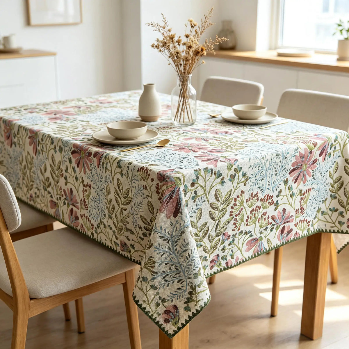 Nappe Rectangulaire en Coton Jacquard – Douce, Lavable, Idéale pour la Cuisine et les Réceptions