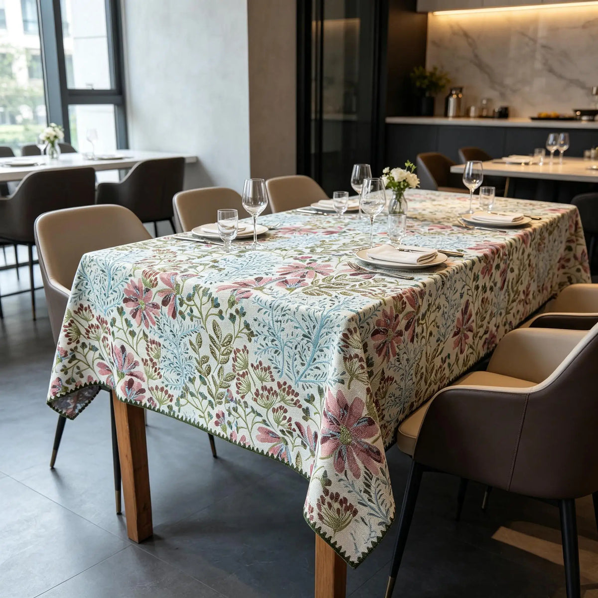 Nappe Rectangulaire en Coton Jacquard – Douce, Lavable, Idéale pour la Cuisine et les Réceptions