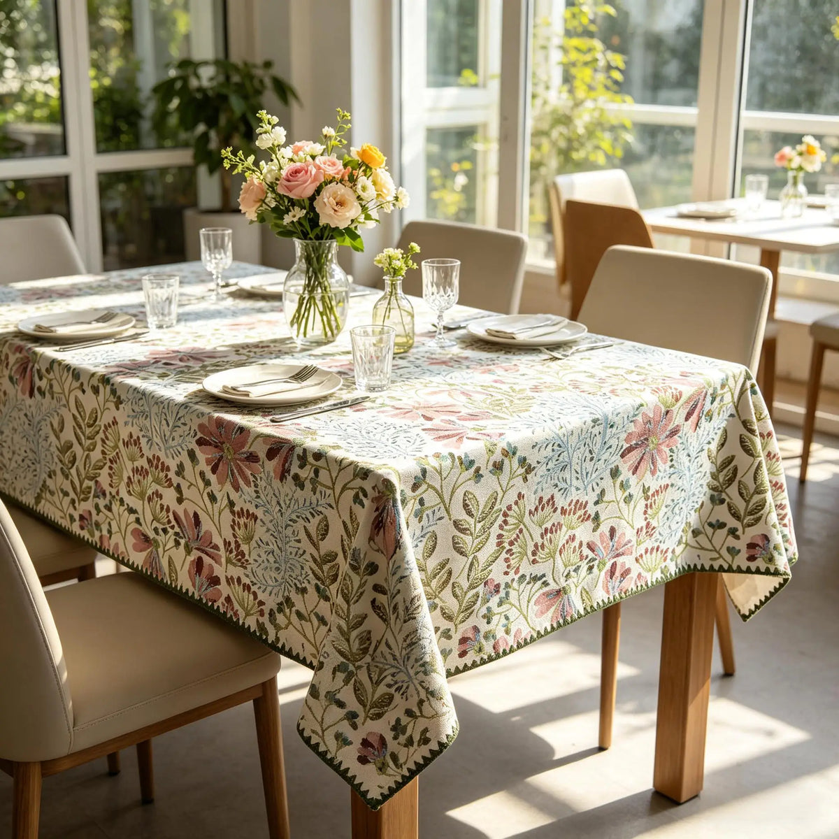 Nappe Rectangulaire en Coton Jacquard – Douce, Lavable, Idéale pour la Cuisine et les Réceptions