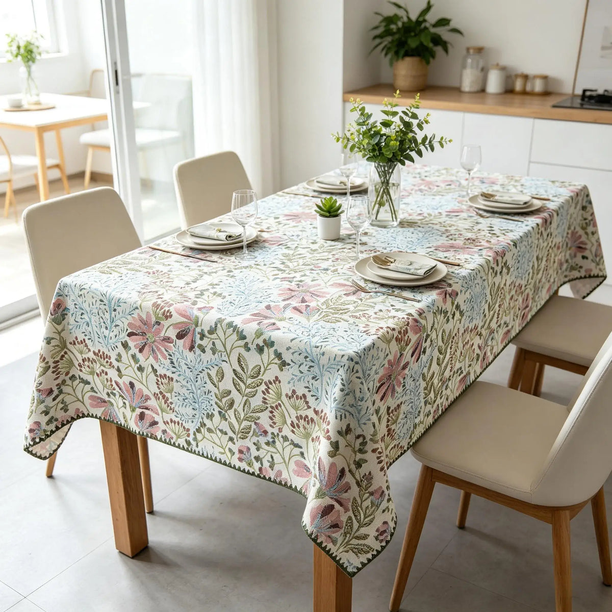 Nappe Rectangulaire en Coton Jacquard – Douce, Lavable, Idéale pour la Cuisine et les Réceptions