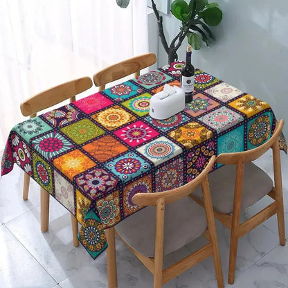 Nappe Rectangulaire en Polyester Style Bohème Mandala – Motif Cyclique Coloré pour Fêtes et Festivals